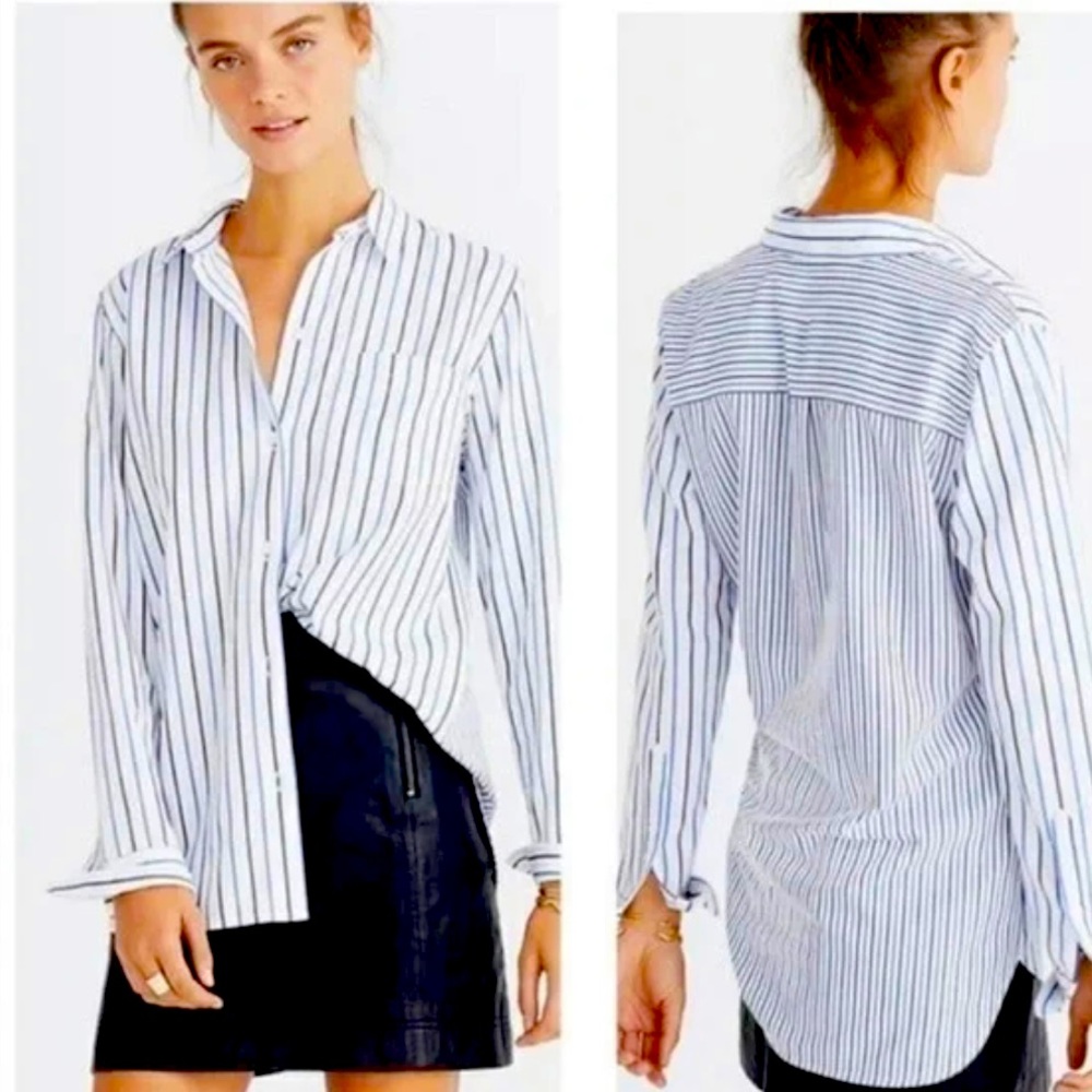 Madewell Classic Ex-Boyfriend White Blue Striped Button Down Shirt size XS